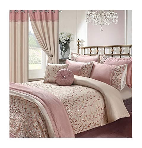 Image of Voice7 Soft Elegant Design Sequin Embroidery Bedding Bedroom Collections UK Sizes (Marie Pink, Square Cushion Cover 43x43cm)