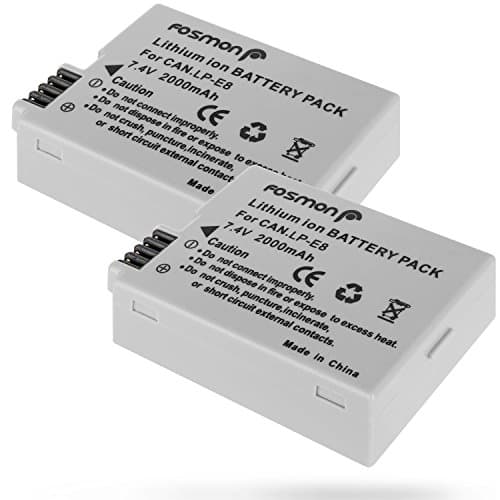 Image of Fosmon (2 Pack) Premium Canon LP-E8 (7.4V / 2000 mAh) Extended Life Replacement Battery Pack Compatible with Canon EOS 700D / 550D / 600D / 650D, Rebel T2i / T3i / T4i / T5i, Kiss X5