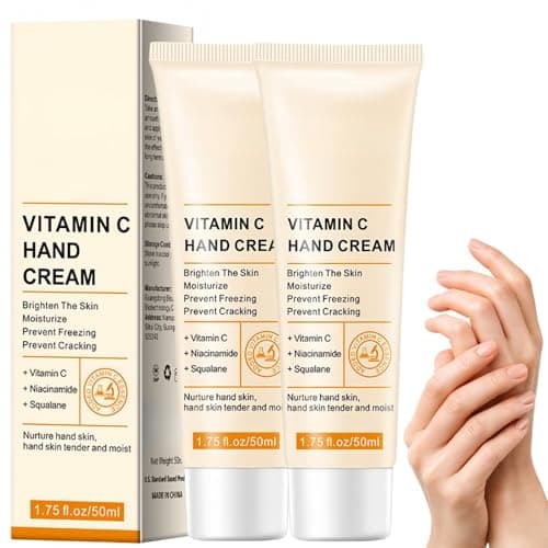 Image of 2PCS Vitamin C Hand Cream for Dry Hands,Anti Ageing Hand Cream & Hand Moisturiser,Hand and Nail Cream with Cuticle Care,Fast Absorbing Dry Skin Cream,Travel Hand Cream Set for Women & Men,Gentle