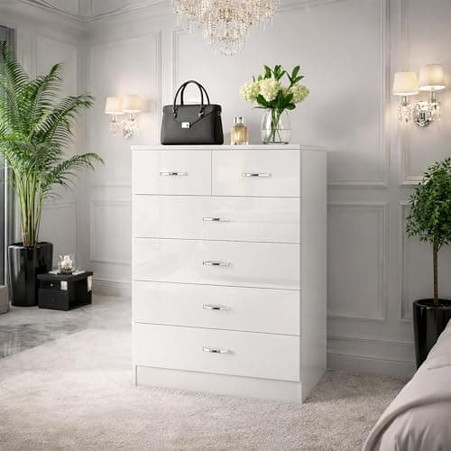 Image of Harmin High Gloss 6 Drawer Sideboard/Cupboard/Buffet/Chest (White on White)
