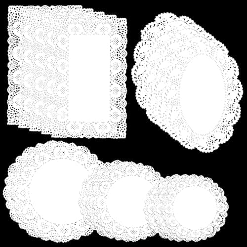 Image of 150Pcs Paper Doilies Assorted Sizes White Lace Paper Doilies Disposable Doily Rectangle Round Paper Doilies for Dessert Trays Tables Furniture Buffet Cake Fried Food Wedding Party Tableware Decor