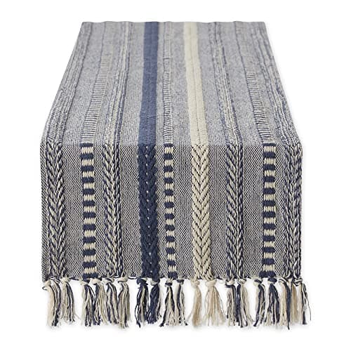 Image of DII Farmhouse Braided Stripe Table Runner Collection, 15x72 (15x77, Fringe Included), French Blue