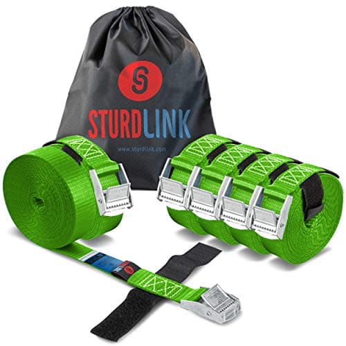 Image of Tie Down Straps with Cam Buckle 4m 25mm 250kg + Transport Bag | Set of 6 | Heavy Duty Adjustable Lashing Strap for Roof Racks, Bicycle Carriers, Luggage, Trailer | Professional Quality | EN12195-2
