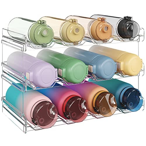 Image of Lifewit 3 Tier Stackable Water Bottle Storage Organiser for Cupboard, Plastic Wine Racks Holds 12 Drinks Bottle up to 3.8" Diameter for Kitchen/Fridge/Cabinet, 41 x 20 x 24 cm/16 x 8 x 9.5 inches