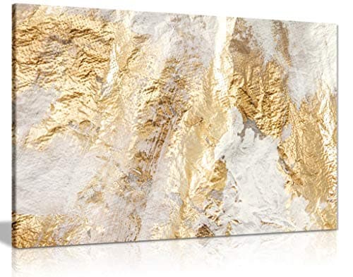 Image of Modern White And Gold Brush Canvas Wall Art Picture Print (24x16), Bedroom