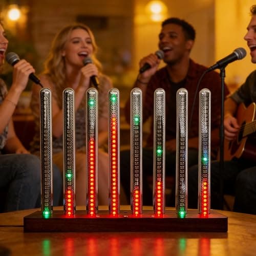 Image of LED Music Spectrum Display Lamp with 8 Nixie Tubes, Wood Base, 20 Levels Brightness and Music Rhythm Recognition for Studio and Home