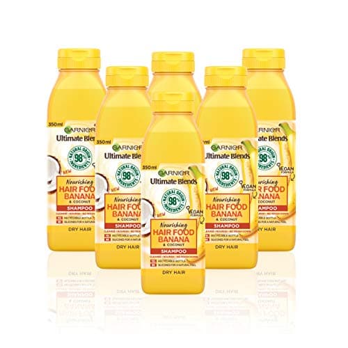 Image of Garnier Ultimate Blends Banana Shampoo For Dry Hair | Banana Hair Food Shampoo by Garnier Ultimate Blends | 98 Percent Natural Origin Ingredients | 350 ml Pack of 6