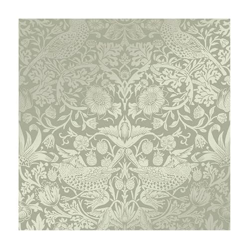 Image of William Morris at Home Strawberry Thief Fibrous Sage Wallpaper | Paste the Wall | Green Bird | Eco-Friendly