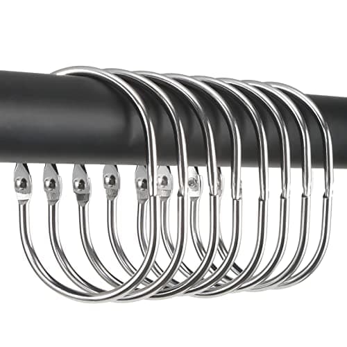 Image of Goowin Shower Curtain Hooks, 12 Pcs Shower Curtain Rings Rust Proof Metal Oval Rings Clasp Closed Shower Curtain Rings for Bathroom Shower Rods Curtains（Chrome)