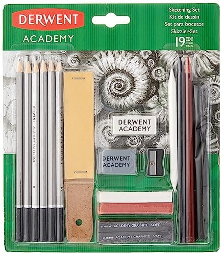Image of Derwent Academy Graphite Sketching Set, Drawing & Writing, Set of 19, Starter Kit, Pencils H-6B With Sharpener, Ideal For Sketching, Academy Quality, 2300365