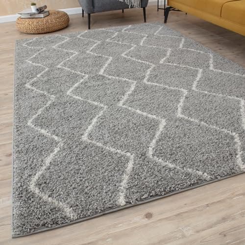 Image of THE RUGS Modern Moroccan Design Living Room and Bedroom Rugs, Non-Shedding & Easy Care (Boho Grey/Ivory, 80x150 cm)