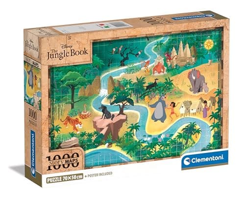Image of Clementoni Jigsaw Puzzle Story Maps - The Jungle Book 1000 Pieces - Poster Included, Puzzle For Adults 14-99 Years, Gift For Men/Women, Map, Made In Italy, 39813