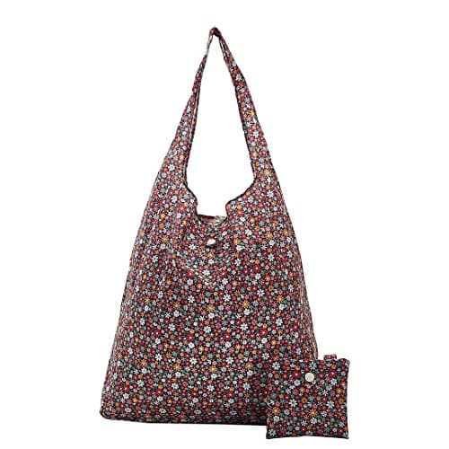 Image of Eco Chic Lightweight Foldable Reusable Shopping Bag Water Resistant Tote Bag (Ditsy Black)