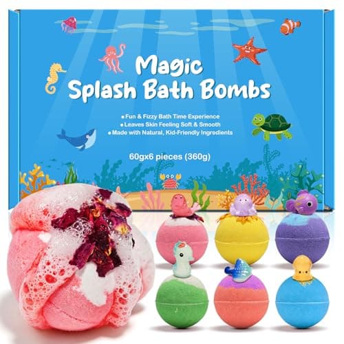 Image of Bath Bomb Gift Set with Surprise Inside 6Pcs – Natural Ingredients, Rich Bubbles, Moisturising Cocoa & Shea Butter, Fizzes Spa – Ideal Birthday Easter Gift