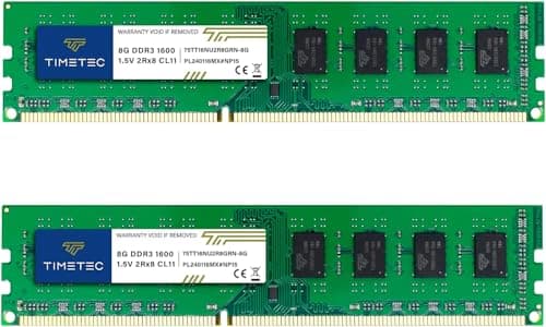 Image of Timetec 16GB KIT(2x8GB) DDR3 1600MHz (DDR3-1600) PC3-12800 (PC3-12800U) Non-ECC Unbuffered 1.5V CL11 2Rx8 Dual Rank 240 Pin UDIMM Desktop PC Computer Memory RAM(SDRAM) Module Upgrade