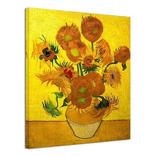 Image of Wieco Art Large Modern Abstract Flowers Canvas Prints Framed Artwork Vase with Fifteen Sunflowers by Van Gogh Oil Paintings Reproduction Pictures on Canvas Wall Art for Home Decor