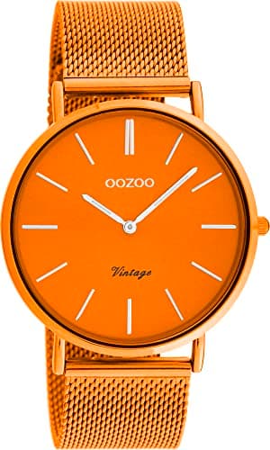 Image of Oozoo Vintage Men's Watch – Men's Watch with 20 mm Mesh Strap – Analogue Men's Watch in Round – Also Suitable as a Women's Watch, orange, groß, Bracelet