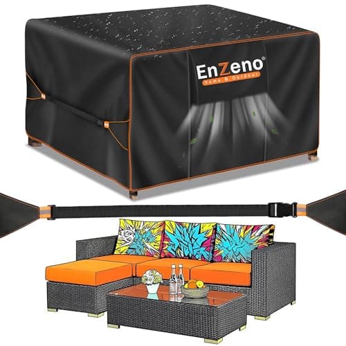 Image of Enzeno Cube Garden Furniture Covers Waterproof with Air Vent, 200X200cm, Oxford Fabric Outdoor Patio Table Covers, Garden Square Chair and Table Rattan Sofa Cover for outside…
