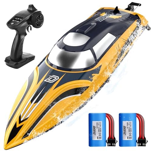 Image of DEERC 14" Fast RC Boat with LED Lights, 30+ Mins, 20+MPH, Self-righting Remote Control Speed Boat for Pool & Lake, Claw-Streak Paint, Summer Water Toy Gift for Adults & Kids