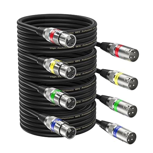 Image of NUOSIYA 5M XLR Cables 4 Packs,XLR Male to Female 3 Pins Balanced Microphone Cable for Studio Recorder, Mic, Mixer, Speaker System, Phantom Power, Copper