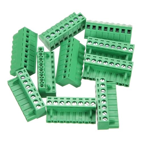 Image of sourcing map 10 Pcs 8 Pin 5.08mm Pitch PCB Mount Screw Terminal Block Connector Male Plug, No Soldering Panel Mount Pluggable Type Connector 300V 20A for 24-12AWG Cable