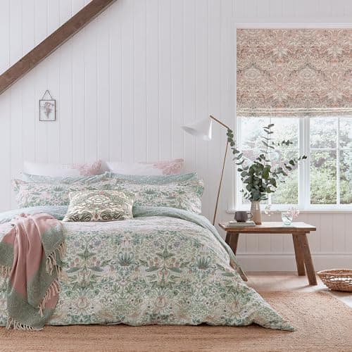 Image of Morris & Co Strawberry Thief Duvet Cover Set Cochineal Pink