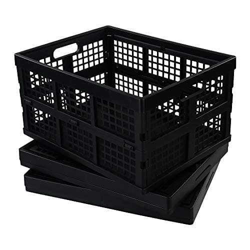 Image of Morcte 32 L Plastic Folding Storage Crate, Stackable Folding Crates Basket, Pack of 3, Black