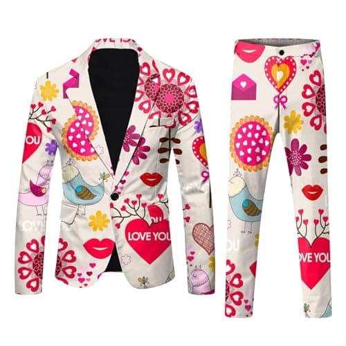 Image of RUMAOZIA Rainbow Suits 2-Piece Men's Suit Jacket and Suit Trousers Neon Coloured Blazer Trousers Suits Slim Fit Men's Suit Two Piece Party Men's Suits Carnival Costume Rainbow Funky Suits Suit, Z01