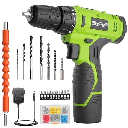 Image of FADAKWALT 12V CordlessDrill, Battery Power Drill Drivers, 3/8” inch Keyless Chuck, Electric Screwdriver Kit, 21+1 Torque Setting, Combi Drill with Li-Ion Battery and Charger(Green)