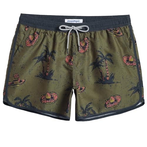 Image of MaaMgic Mens 5" Short 70s 80s 90s Vintage Swim Trunks Quick Dry Bathing Suits Swimming Shorts Swimsuits Board Shorts,Green Brown Vintage Hat Palm 4.5,XXL