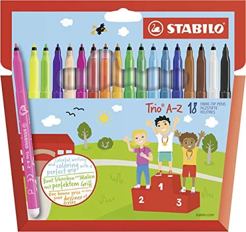 Image of STABILO Trio A-Z - Fibre-Tip Pen with Triangular Grip Zone - Pack of 18 - Assorted Colours including 3 Neon Colours