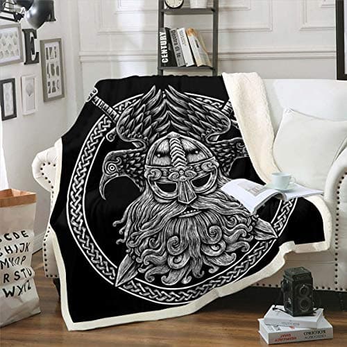 Image of Viking Eagle Sherpa Fleece Throw Blanket Vintage Scandinavian Culture Decor Soft Plush Sofa Couch Blanket Retro Exotic Spear Design King Size 87" x 94"