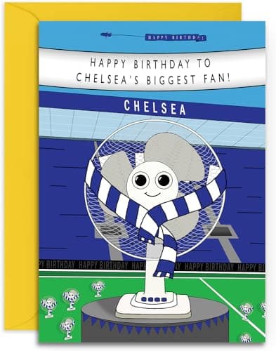 Image of Football Fan Birthday Card - Chelsea Fan - A5 Sized Card (148mm x 210mm) with Yellow Envelope. Designed and Printed in the UK