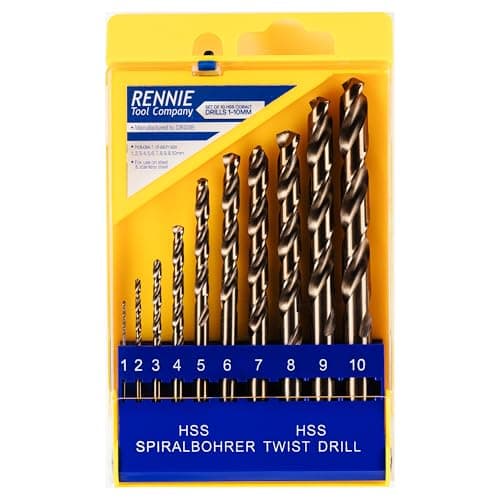 Image of Rennie Tool Company 1-10mm HSS Cobalt Jobber Drill Bit Set With Storage Case - Drill Bits Set Of 10 Pieces For Stainless Steel, Aluminium, Hards Metals, Cast Iron, Plastic & Wood