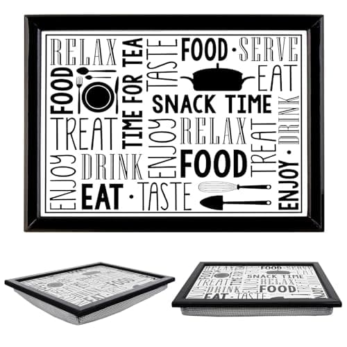 Image of The Magic Toy Shop Wooden Lap Trays with Bean Bag Cushion with Snack Time Design - Large Padded Tray with Cushion for Kids Adults - Multipurpose, Suitable for Food, Work, Art, Studies, TV, Sofa, Bed