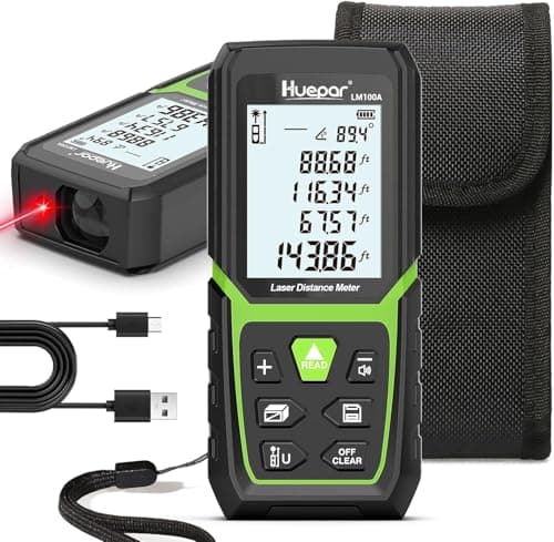 Image of Laser Measure 50M, Huepar Laser Distance Meter 165ft, Portable Handle Digital Measure Tool Range Finder, Larger Backlit LCD 4 Line Display with Li-ion Battery&Electric Angle Sensor Multi Measure Modes