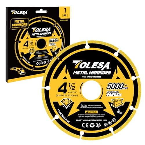 Image of TOLESA Diamond Metal Cutting Discs 115 x 22.23mm, Cut Off Wheel with 5000+ Cuts on Rebar, Steel, Iron and INOX, 1 PC