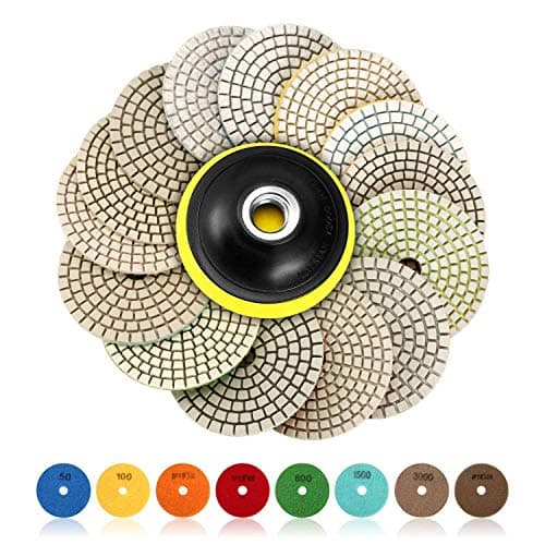 Image of SPTA 15pcs Diamond Wet Polishing Pads polisher wheel disc, 4 inch Pads for Granite Stone Concrete Marble Floor Grinder or Polisher, 50#-6000# Hook & Loop Backing Holder Disc For Wet Polisher&Grinder