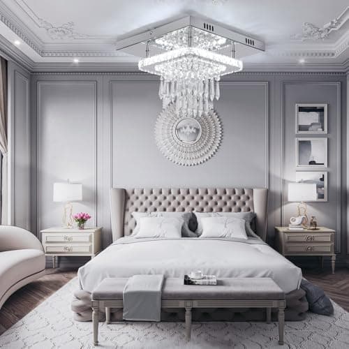 Image of Chandeliers Ceiling Light, Contemporary Square Crystal Chandelier, Silver Crystal Ceiling Lighting Fixture for Living Room, Bedroom, Dining Room, Kitchen, Office, Hallway, 30*30*8cm, (No bulb）