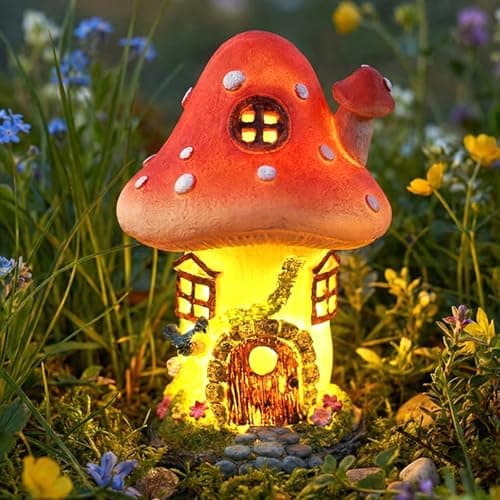 Image of TW1TGOFT Mushroom Garden Ornaments Outdoor, Waterproof Solar Lights Fairy Houses for The Garden Statue for Patio Balcony Yard Decorations, Garden Gifts for Mother Grandma Nan for Christmas Birthday