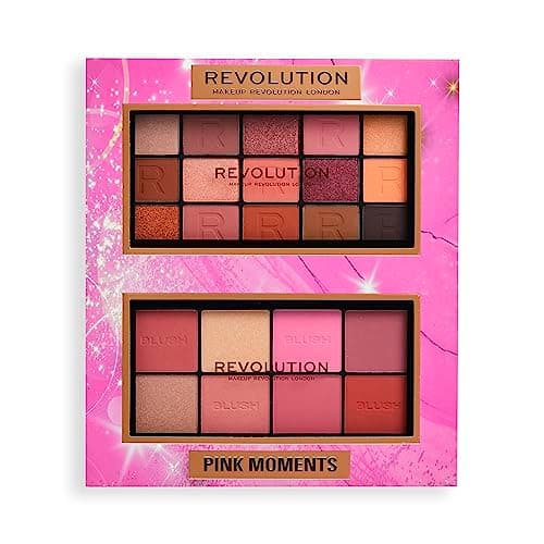 Image of Makeup Revolution Pink Moments Face & Eye Gift Set, 2 Ultimate Eyeshadow & Blush Palettes For Eyes & Cheeks Included
