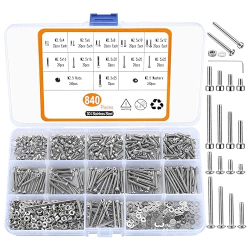 Image of M2.5 Screw Set, 840 Hex Head Screws with Pan Head, Cylinder Nuts and Washers Assortment Kit, Thread Screws Cylinder, Stainless Steel Screw Set