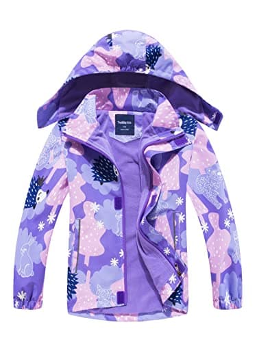 Image of NATUST Girls Fleece Lined Raincoat Waterproof Jackets With Removable Hood Kids Active Jacket Hedgehog 7-8 Years