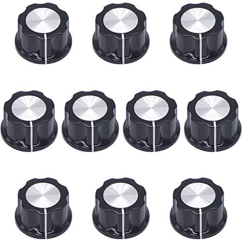 Image of Taiss / 10pcs Silver Tone Top Rotary Knobs for 6 mm Dia. Shaft, Potentiometer Switch Knob Top Diameter: 23mm Black A03-6mm