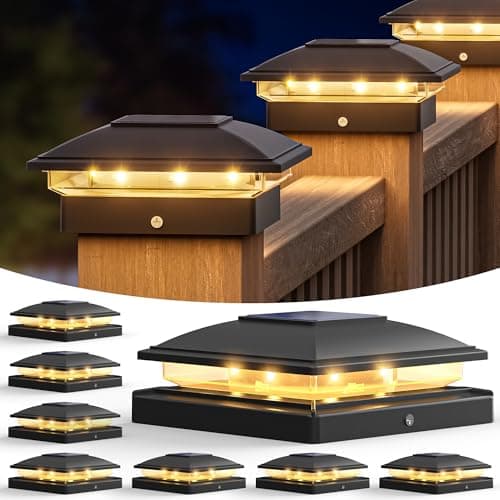 Image of VOLISUN Solar Post Lights 8 Pack, 2 Lighting Modes Solar Post Cap Lights Outdoor, IP64 Waterproof, Fence Post Lights Solar Powered for 5×5 4×4 3.5×3.5 inch Wood/Vinyl Garden Posts Deck Patio(Black)