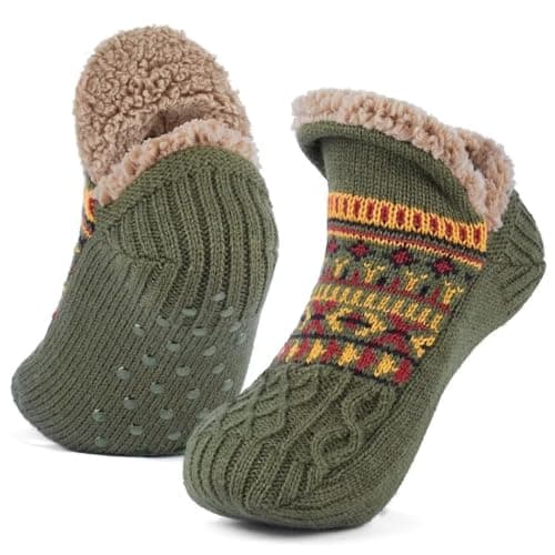 Image of Mulor Slipper Socks for Men & Women Fluffy Slipper Socks with Grippers Non Slip Fleece Lining Heat Holding