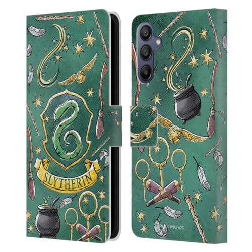 Image of Head Case Designs Officially Licensed Harry Potter Slytherin Pattern Deathly Hallows XIII Leather Book Wallet Case Cover Compatible With Samsung Galaxy A15