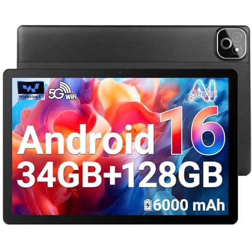 Image of MUISOO Android 16 Tablet, Octa-Core Tablet, 34GB+128GB (Expandable to 1TB), 10.1 Tablet with Bluetooth 5.3, WiFi 6, Dual Camera, 5MP+8MP, 6000mAh, Tablets with Keyboard Mode, Rainbow Lights (Black)
