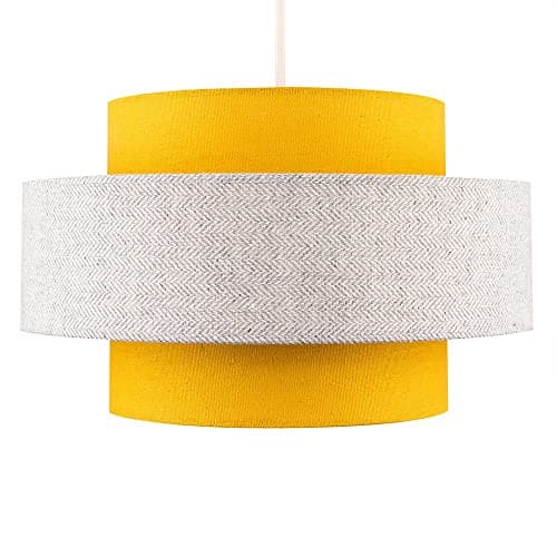Image of MiniSun | Modern Ceiling Light Shade in a Mustard and Grey Herringbone Finish | Pendant Lights, Home Décor & Improvement Essential | Includes 10W GLS Bulb [3000K Warm White] | 30cm Shade Width