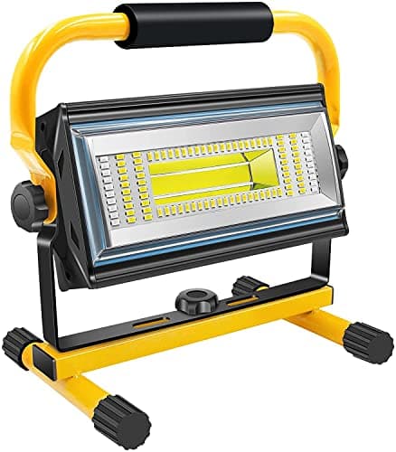 Image of SYLSTAR COB Rechargeable Work Light, 100W Recharegable Portable LED Flood Light 7000 Lumens, 10800mAh Battery, Waterproof Cordless Workshop Job Site Construction Lighting for Camping, Fishing